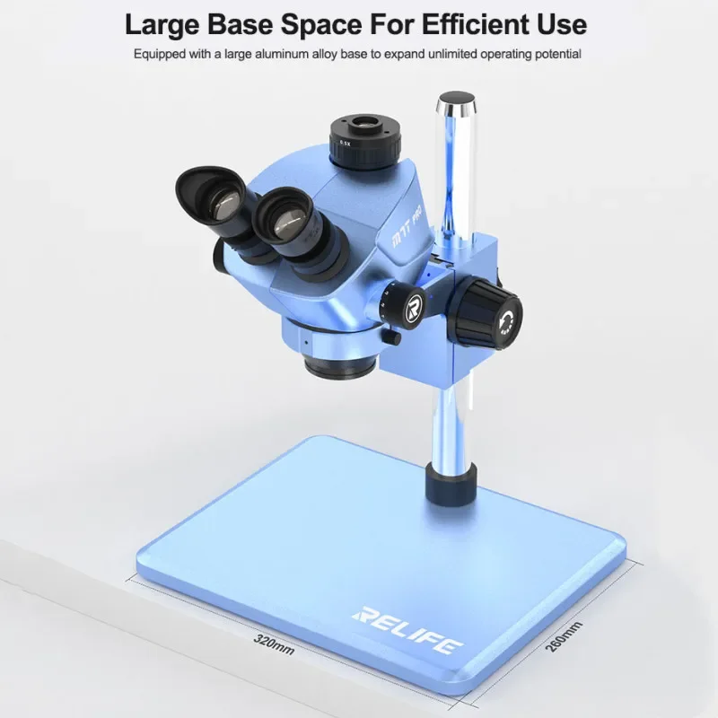 RELIFE RL-M7T Pro-B11 7X-50X Continuous Zoom HD Microscope with Large Base Binocular/Trinocular switching Microscope