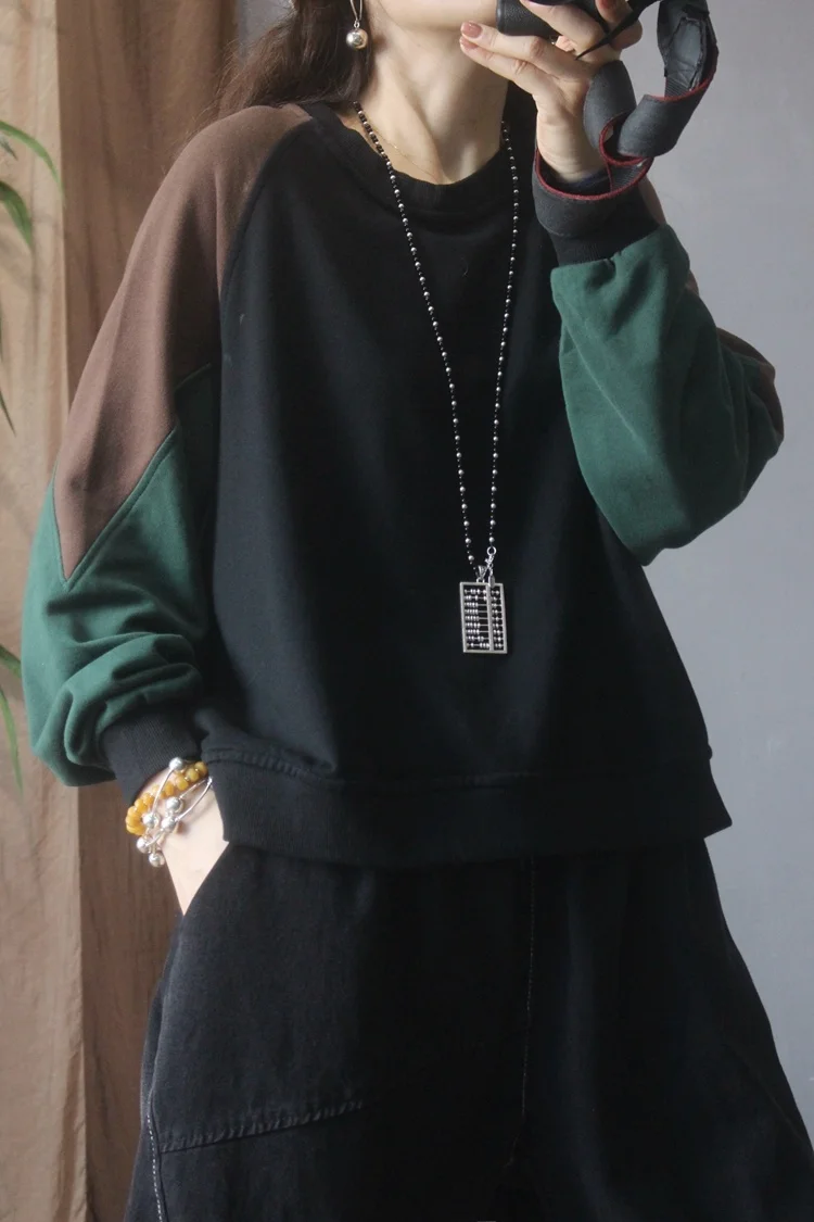 Sudadera larga holgada de Color Sve Blo para mujer, suéter coreano Sle, recién llegado, forro interior de algodón cómodo, ajuste Regular