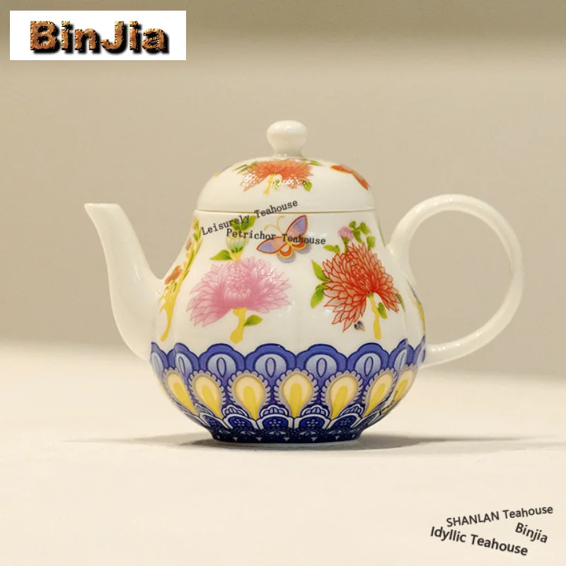 

130ml Enamel Hundred Flowers Teapot Luxury Tea Infuser Pot Tea Maker Kettle With Strainer Tieguanyin Drinkware Collection Gift