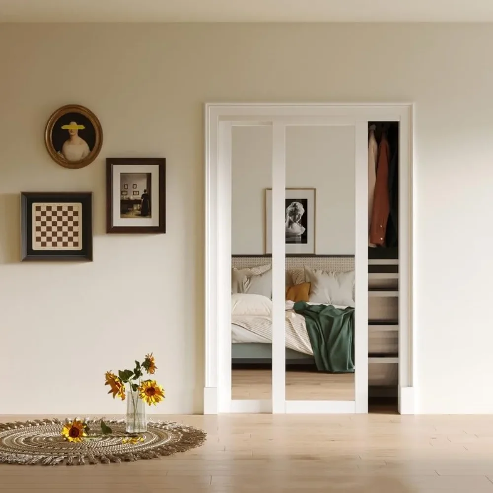 

48 X 80 Inch Mirrored Sliding Closet Doors, with Hardware Kit, Upgraded Shatterproof Sliding Mirror Interior Door