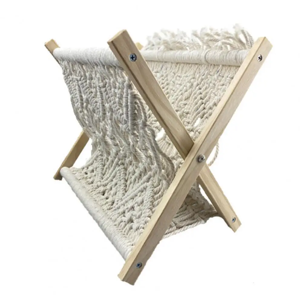 Book Rack Cotton Rope Magazine Stand Boho Magazine Rack Holder Standing Basket Storage Organizer with Wooden Stand for Home
