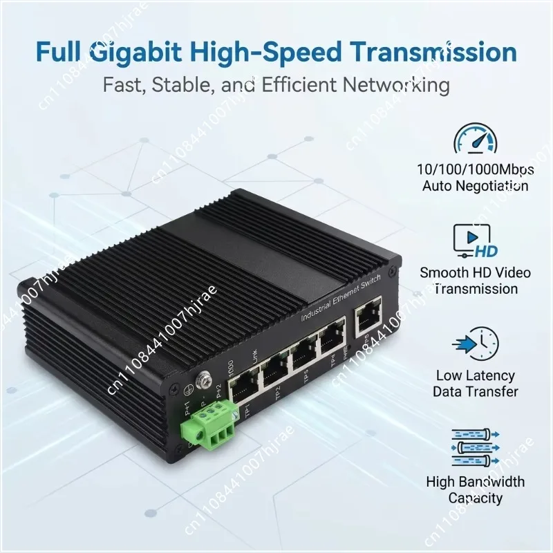 12V 5 Port Industrial Gigabit Switch Din Rail Mount 12Gbps Stackable RJ45 Ethernet Network Switch for Industrial Monitoring