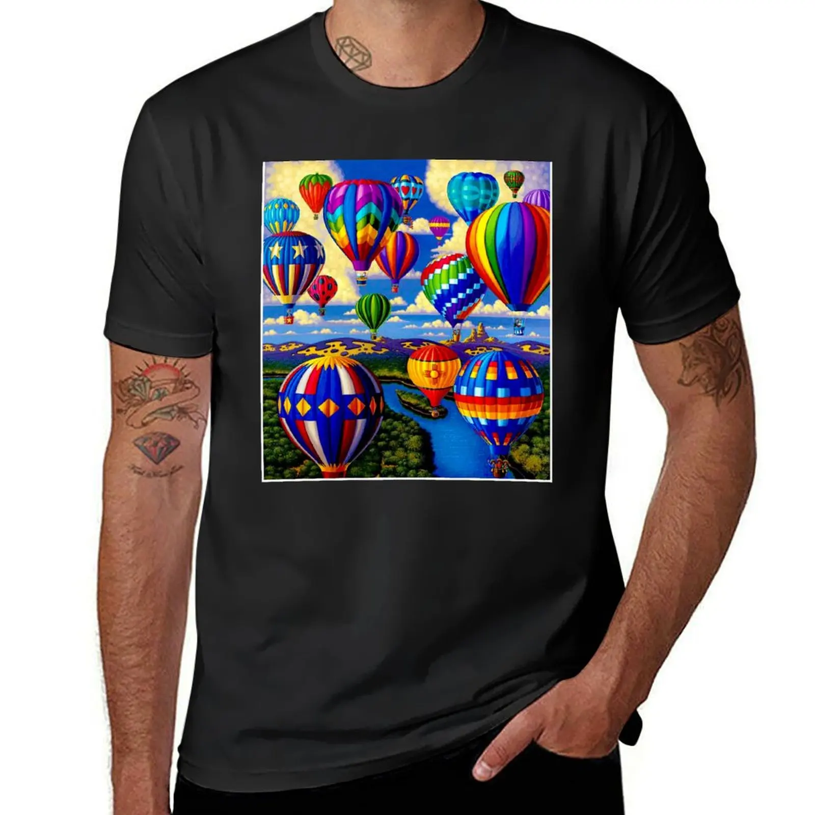 

HOT AIR BALLOON : Festival Print T-Shirt blacks Short sleeve tee fitted t shirts for men