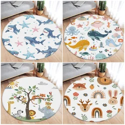 Cartoon Round Carpet Ocean Fish Dolphin Starfish Cute Deer Lion Elephant Tiger Kids Bedroom Mat Home Living Room Decor Floor Rug