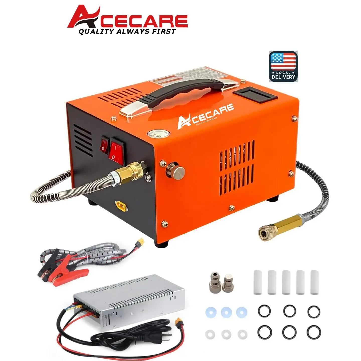 ACECARE 4500Psi 300bar PCP Air Compressor Pump 110V Power Oil/Water-Free High Pressure Apply To Diving Bottle