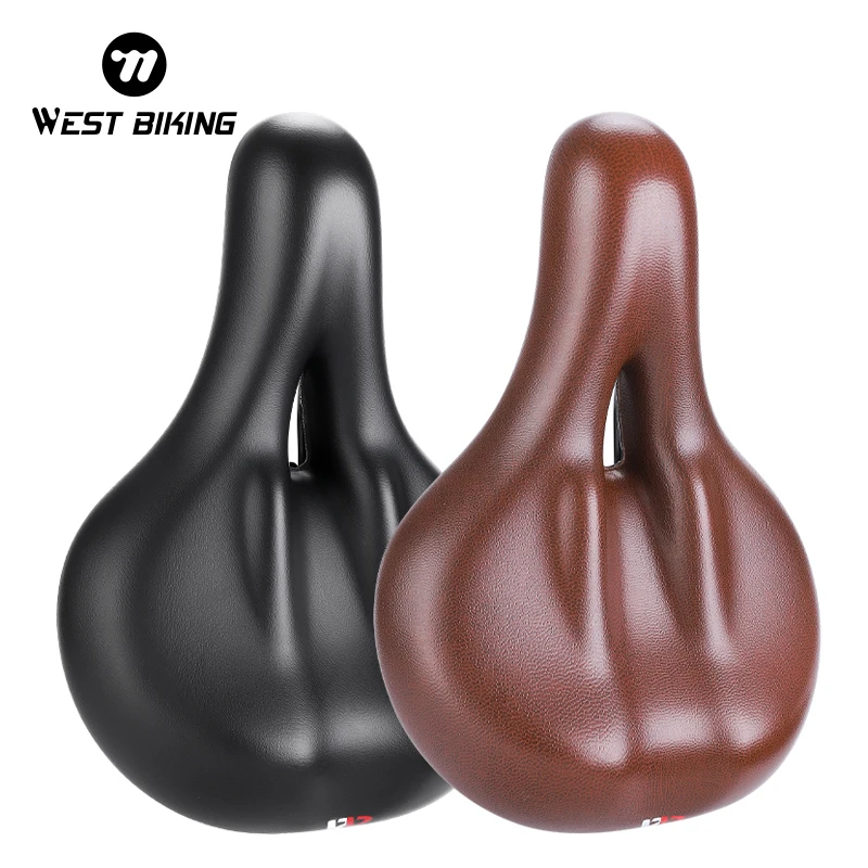 WEST BIKING Comfortable Painless Saddle MTB Urban Commuter Bike Ergonomic Men Prostatic Saddle Women Brown Shock Absorb Saddle