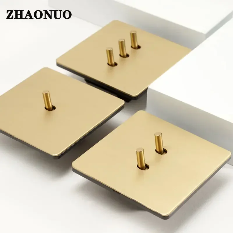 Wall Light Toggle Switch Gold Stainless Steel Panel 1-4 Gang 2 Way Switch EU Socket For Home