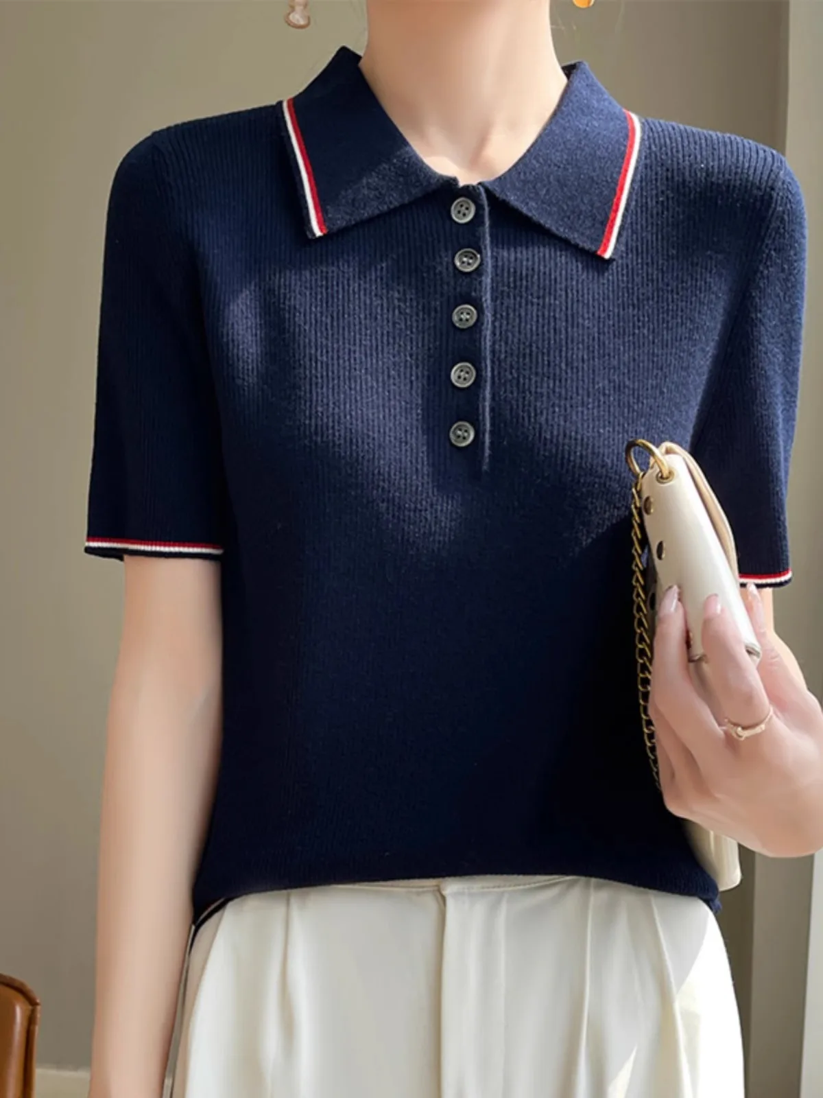 

Qingdao Design Sensation Color Blo Collar ort Sve Women's irt Wool Knitted Sweater Youthful Commute Sle Class...