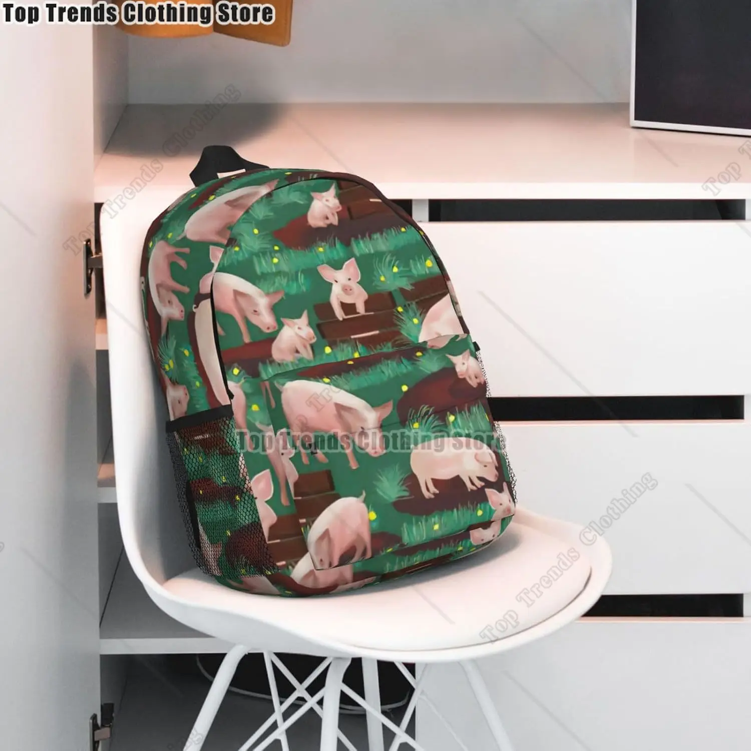 حقيبة ظهر للكبار متعددة الاستخدامات مطبوعة على المزرعة من الخنازير للعمل والمشي لمسافات طويلة وحقيبة ظهر مقاومة للماء ومقصورة الكمبيوتر المحمول