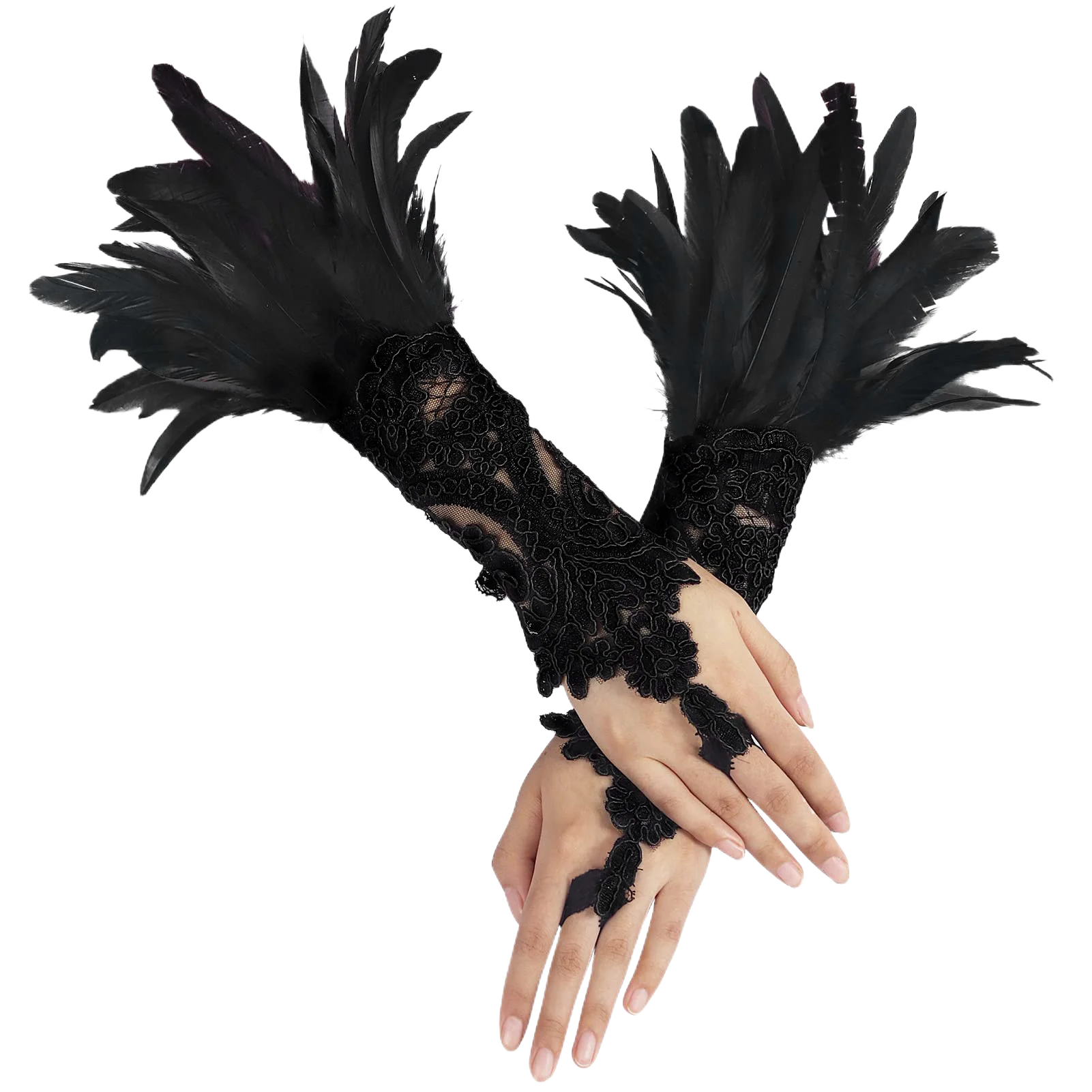 Punk Gothic Gloves Feather Wrist Cuff Carnival Stage Show Showgirl Natural Dyed Rooster Feather Arm Warmer Party Cosplay Costume