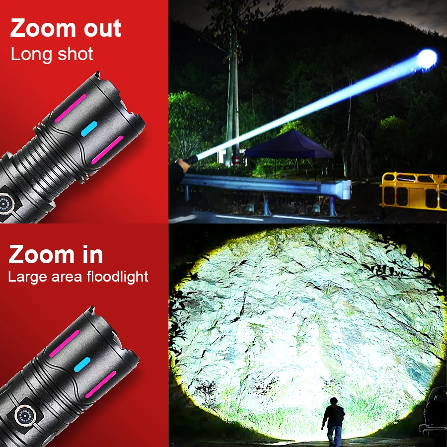 Powerful Flashlight 3000000LM Super Bright Tactical Flashlights With COB LED Lights Camping Lantern USB Rechargeable For Outdoor