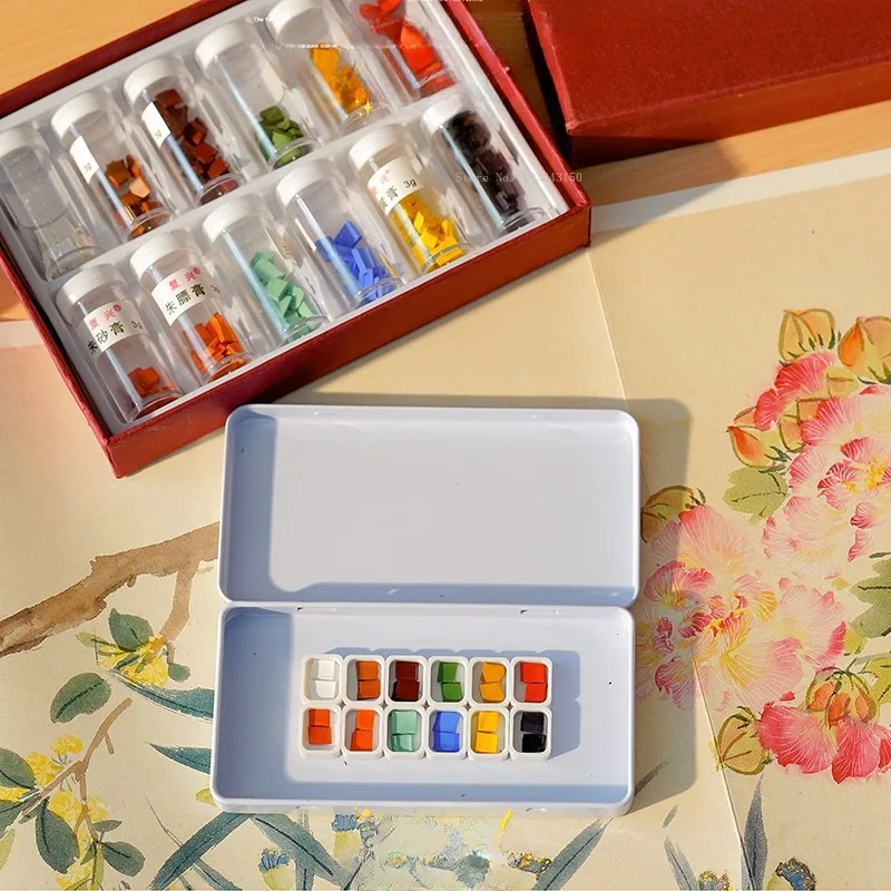 Imagem -03 - Pintura Chinesa Pigmentos Grupo Sólida Cor Mineral Aquarelas Pintadas à Mão Arte do Artista Suprimentos 12 24 Cores