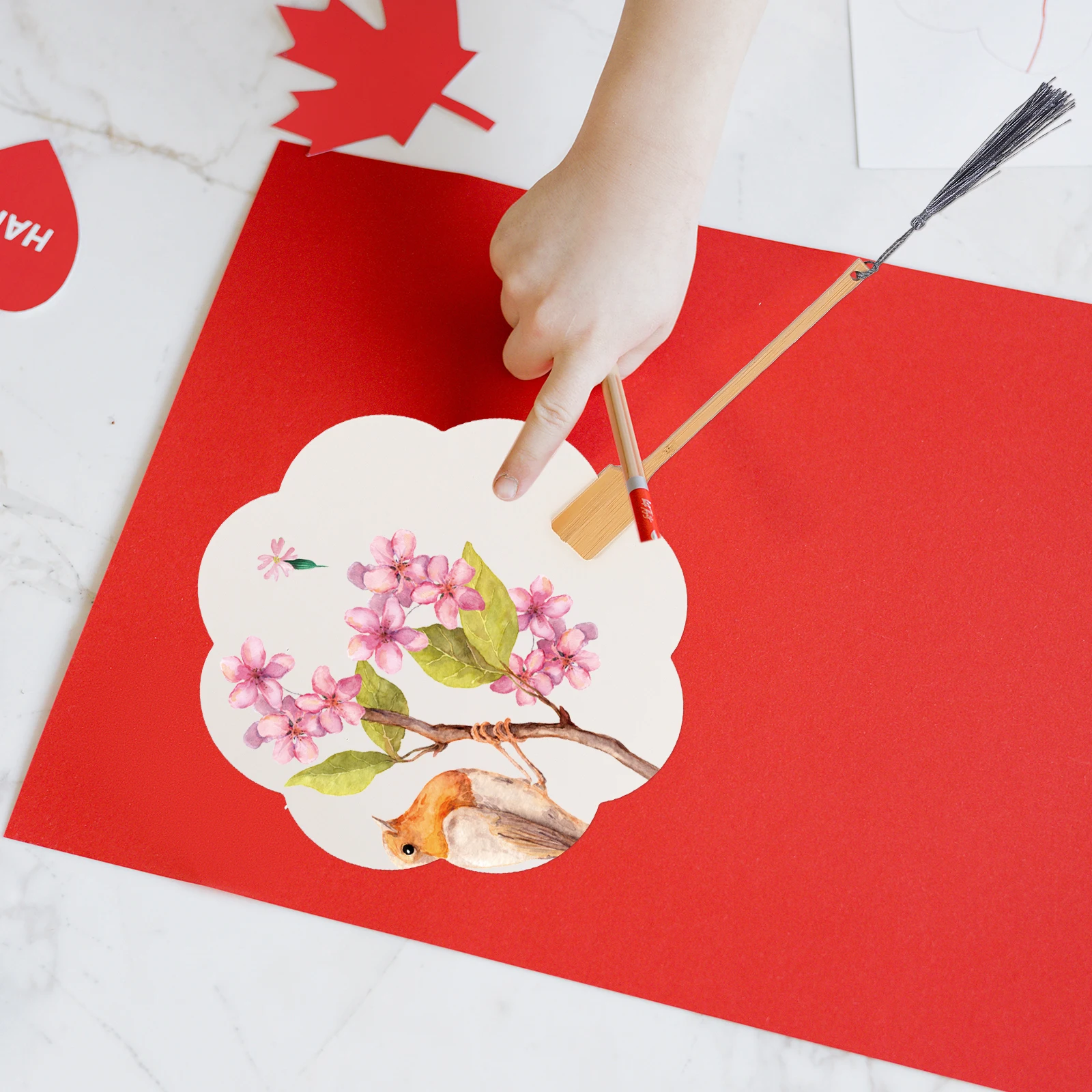 

2 pcs Handmade Fans Blank Wooden DIY for Kids Crafts Painting Decorations Chinese Style Classic Elegant Thick Handle