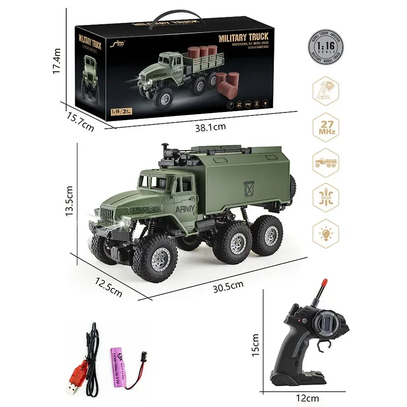 1/16 Rc Off-road 4x4 2.4G 4WD Rc Car Simulation Military Transport 10Km/h Buggy Boys Rc Toy Load High Climbing Fidget Toys