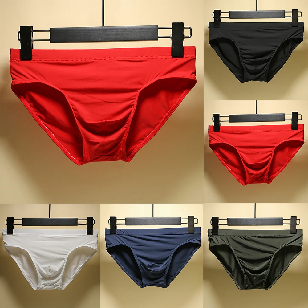 

1pc Men's Briefs Low Waist Comfortable Seamless Elastic Ice Silk Underwear U Pouch Casual Sports Panties