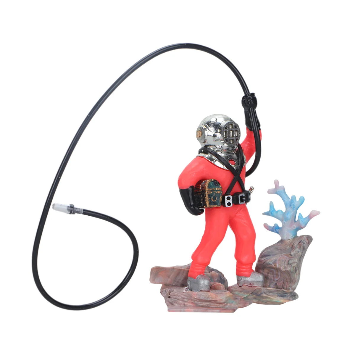 

Diver Fish Tank Decoration Red Aquarium Resin Sculpture Bubble Effect Underwater Ornament For Fresh Salt Water Figure