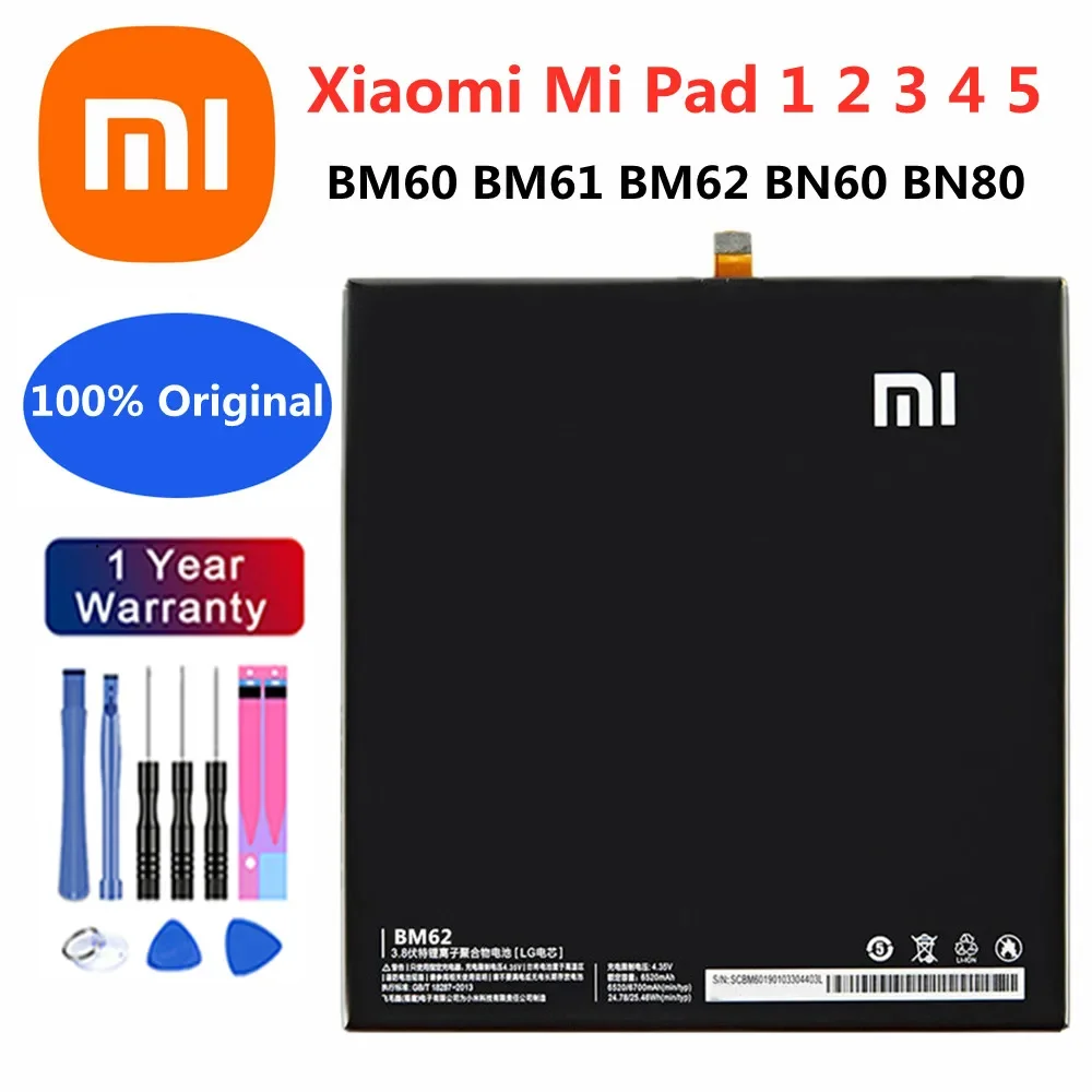 

New 100% Orginal Tablet Battery BM60 BM61 BM62 BN60 BN80 For Xiaomi Pad 1 2 3 4 5 Mipad 1 2 3 4 5 Replacement Batteries Bateria