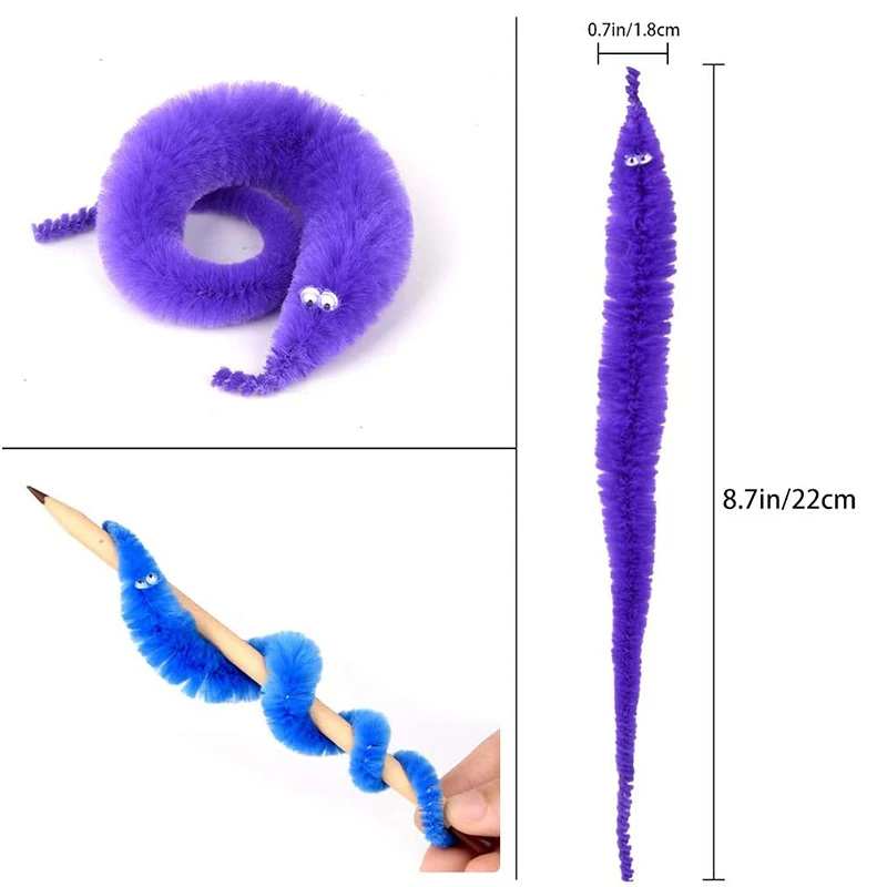 15Pcs Funny Gifts for Children Fuzzy Worm Magic Caterpillar Birthday Party Magic Show Props Kids Favorite Prize Prank Toys