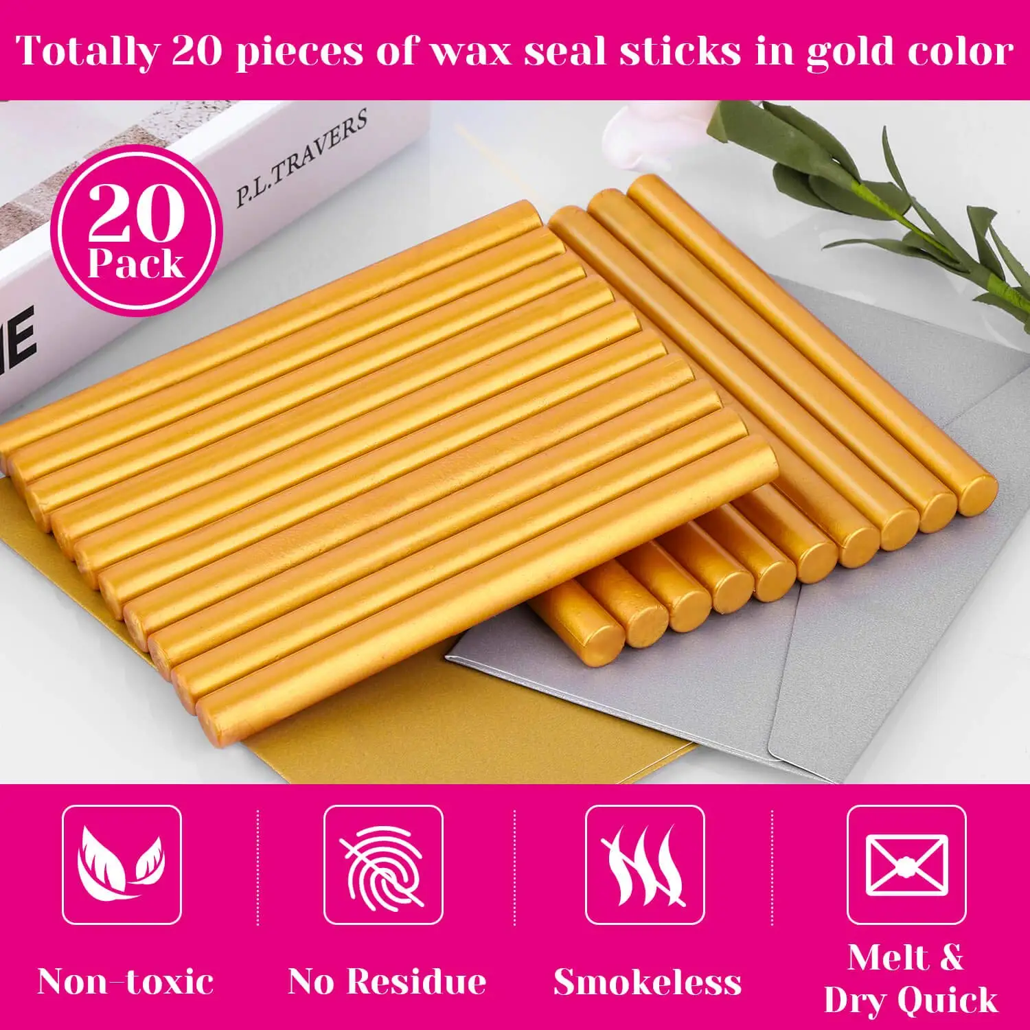 20pcs Gold Wax seal Sticks For Wax Sealing Stamps 13.4x1cm Sealing Wax Sticks for Glue Gun For Wedding Invitations,Greeting Card