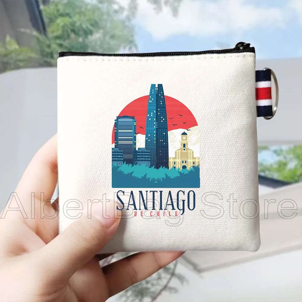 Chile Flag Map Chilene Patriotic Cute Gifts Santiago Chili Chilean Art Canvas Coin Purse Bag Square Key Storage Bag Wallet Pouch