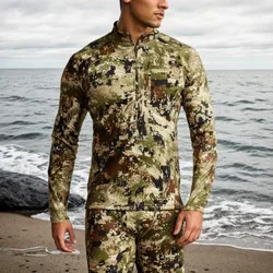 Men's Mid-level Zip-T Shirt Camou Quick Dry Antibiosis Comfortable Stretch Hunting Long Sleeve Shirt