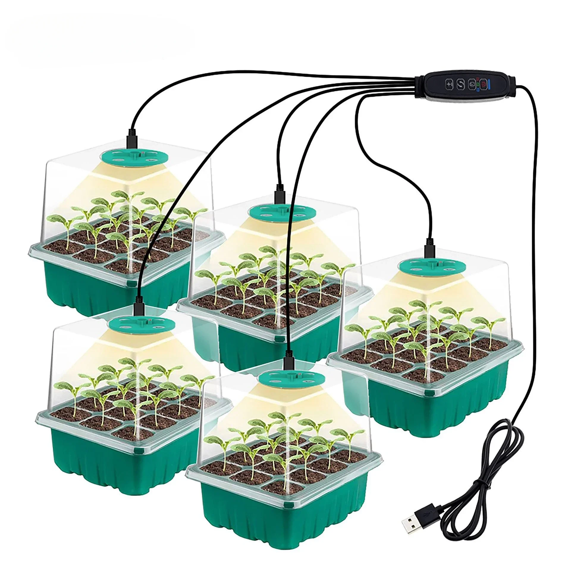 Phytolamp for Indoor Plant Full Spectrum Seed Starter Trays with LED Grow Light 12 Holes Per Tray Greenhouse Garden Growing Lamp