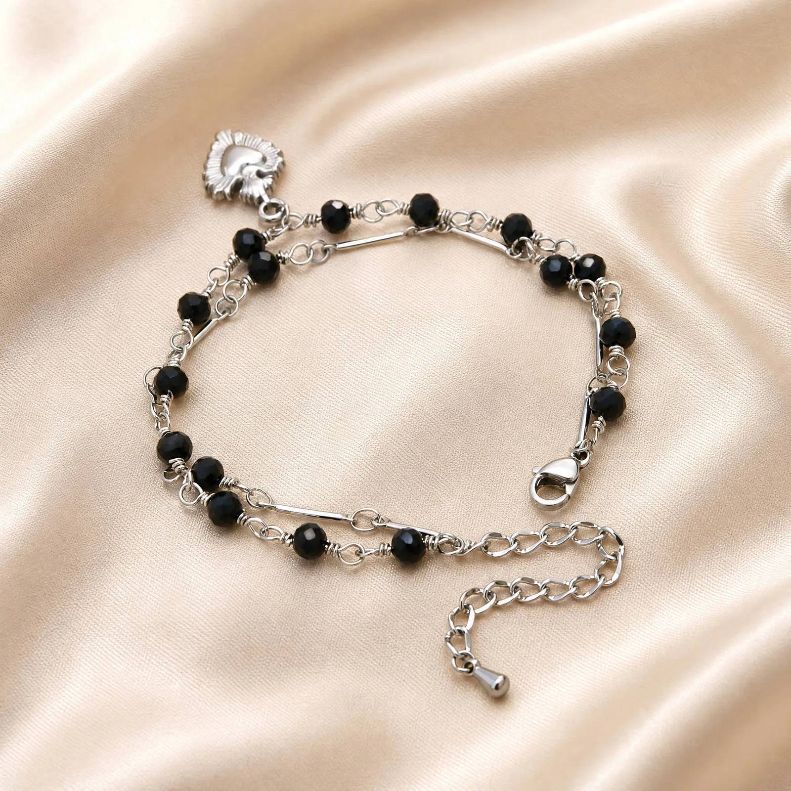 Gothic Sacred Heart Bracelet for Women, Double Layer