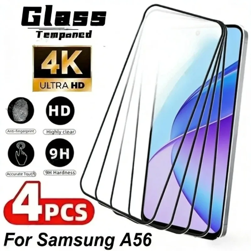 4Pcs Full Cover Screen Protector for Samsung Galaxy A56 A55 A35 A25 A16 A05 Tempered Glass for Samsung A07 A17 A26 A36 A53 A73