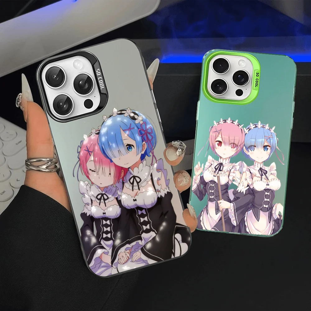 Anime RE ZERO Ram Rem Phone Case For iPhone 16 15 Pro Max Case 14 Plus 13 12 11 Color Silver Case