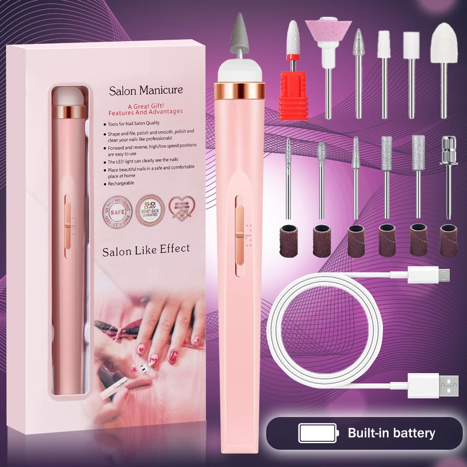 YIKOOLIN Lima eléctrica 5 en 1 con luz LED, 4 velocidades, inalámbrica, set de cuidado y manicura