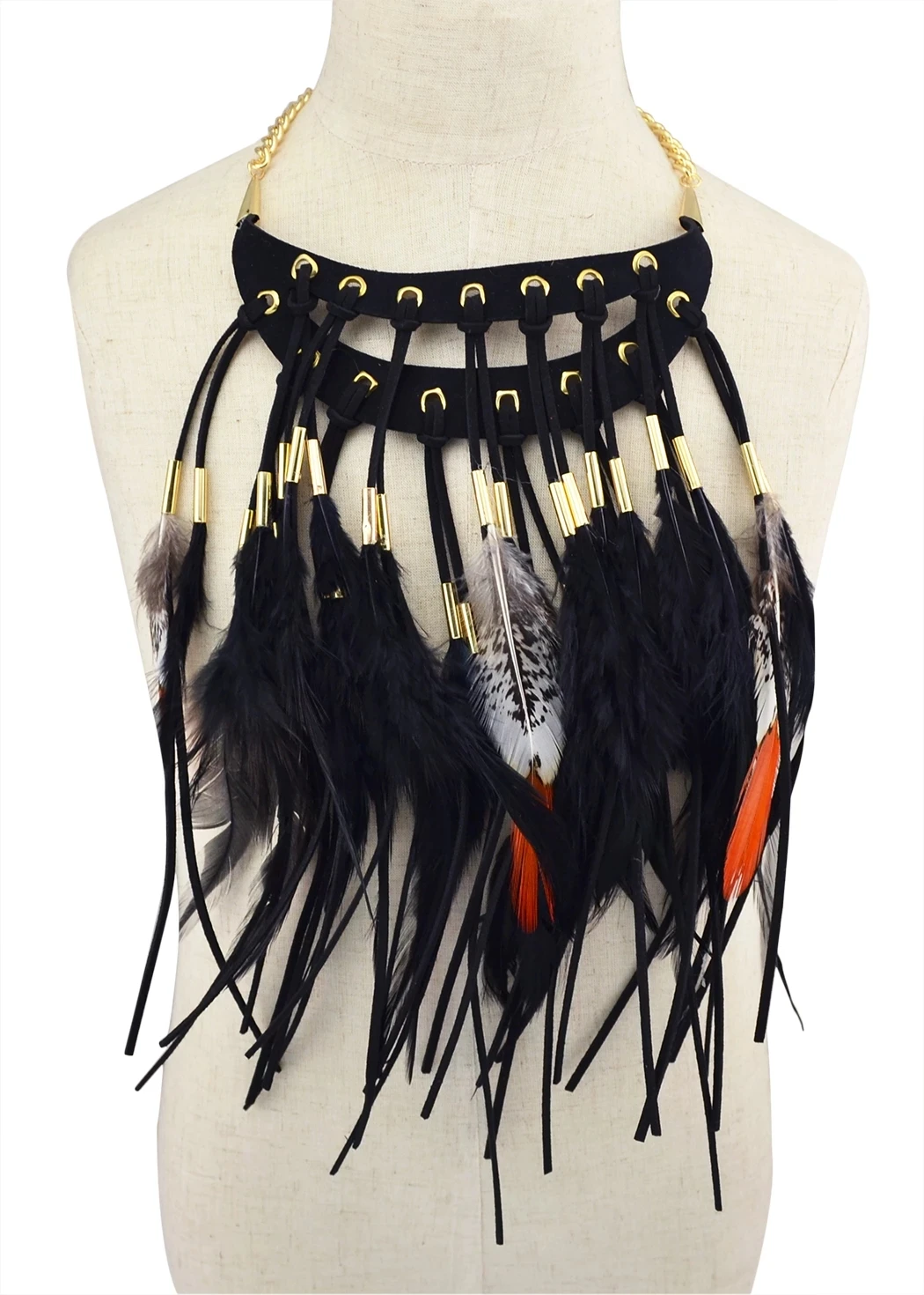 Ethnic Bohemian Exaggerated Feather Collar Necklaces for Women Men Halloween Cosplay Big Feather Choker Necklaces Indian Gypsy