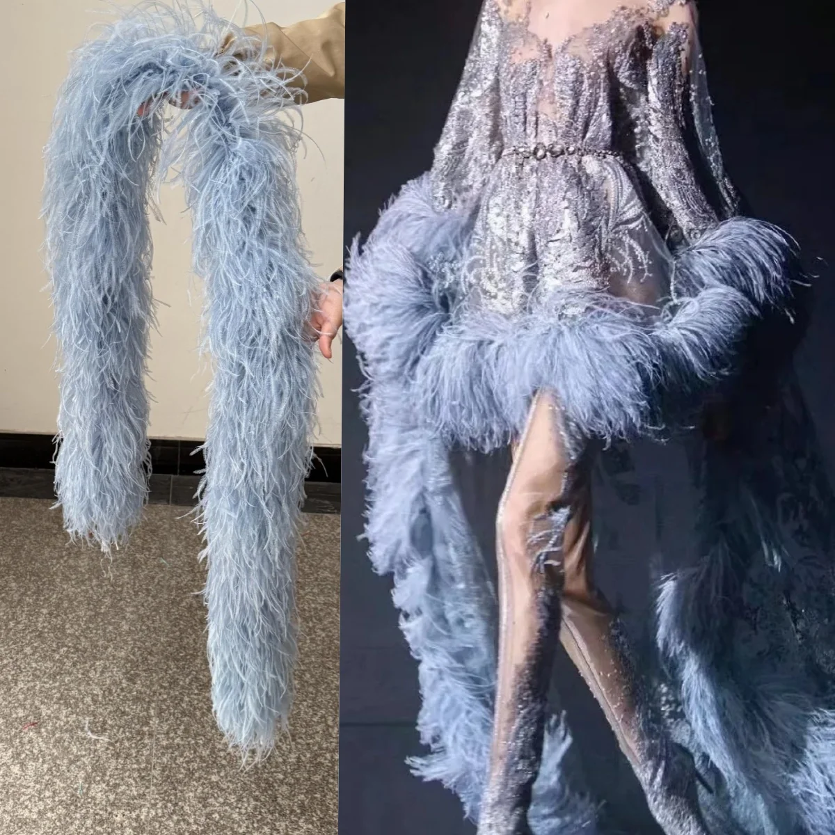 2Meter Blue Fluffy Ostrich Feather Boa 2/6/10/15/20Ply Wedding Party Carnival Costume Trim Shawl Scarf Fashion Show Decoration