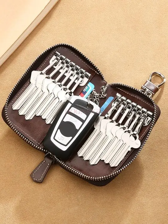 1pcs Key bag, large capacity leather key bag, men's key storage bag, women's car key bag cover