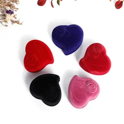 Heart-Shaped Velvet Jewelry Box Rose Flower Valentine'S Day Engagement Proposal Wedding Ring Box Gift Box Jewelry Organizer Case