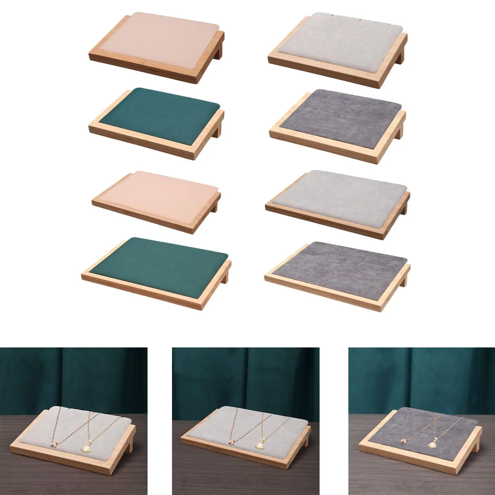 

Bamboo Jewelry Display Tray Pendant Organizer Bracelets Board Portable Slant Back Jewelry Display Holder for Countertop Rings