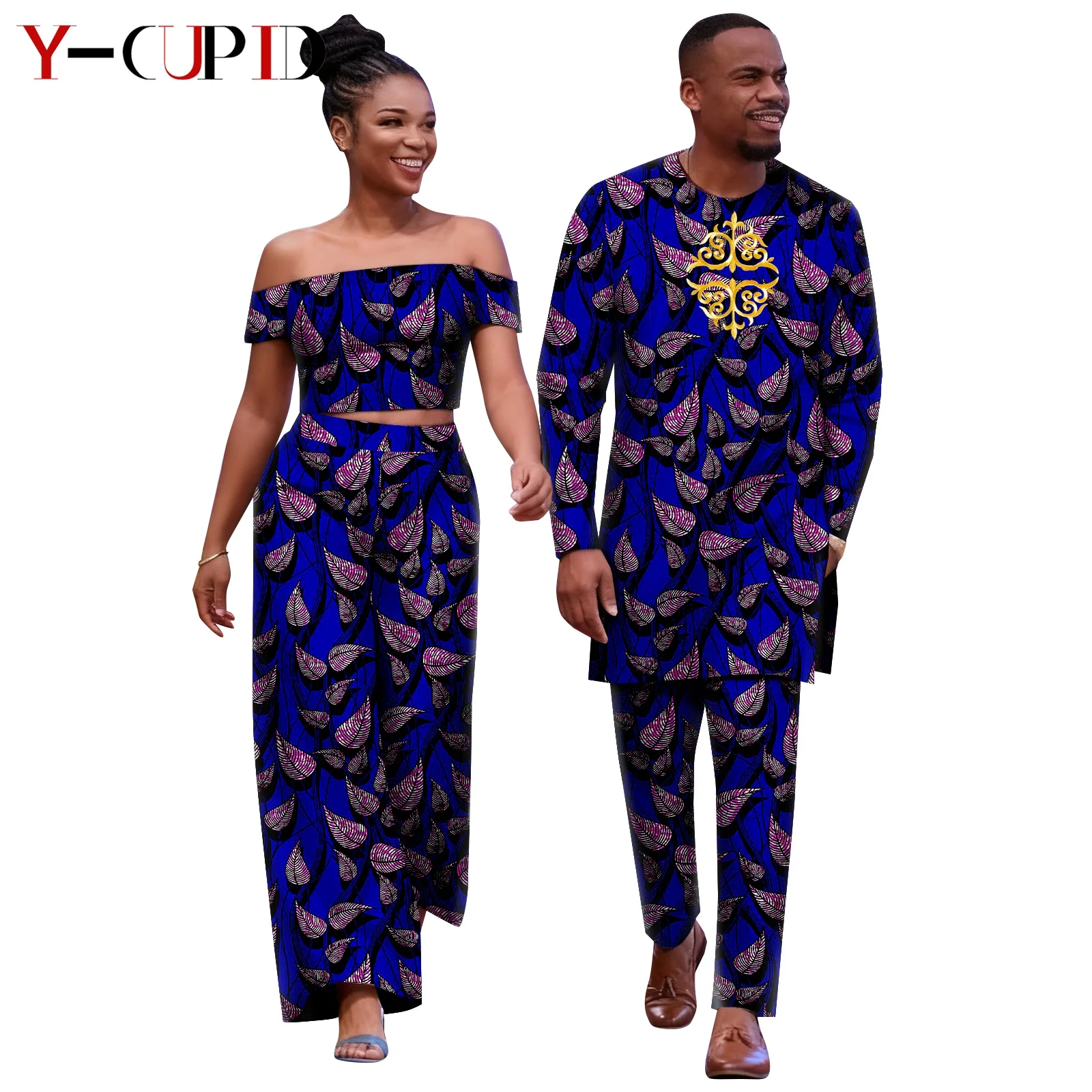 

Укороченный топ с африканским принтом и свободные брюки, комплекты для женщин, одинаковые мужские наряды, костюмы с аппликацией, африканская пара, одежда для влюбленных 25C105