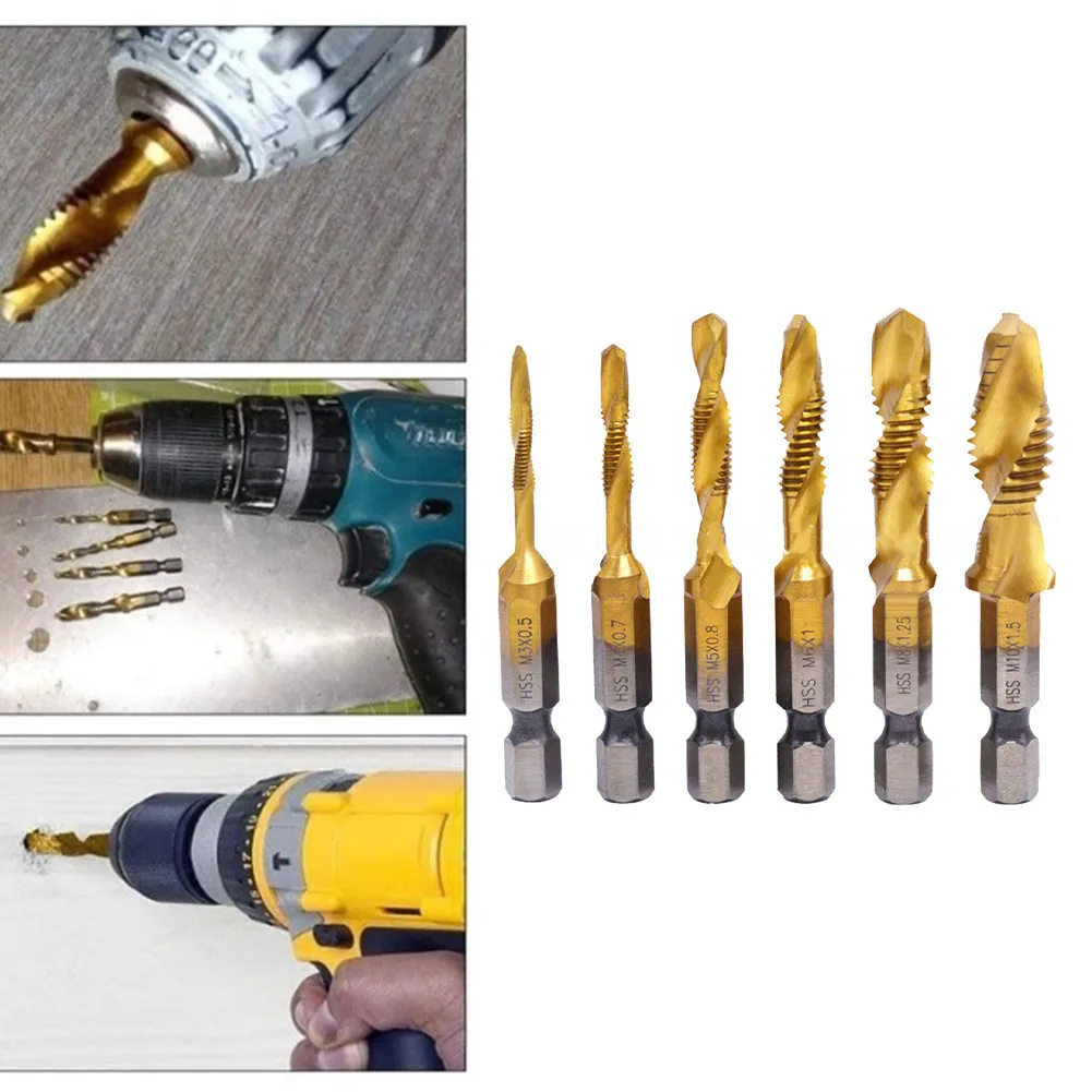 M3-M10 Screw Tap Drill Bits Titanium Plated Hex Shank HSS Metric Tap Drill Compound Tap Quick Change Hex Tool For Woodworking