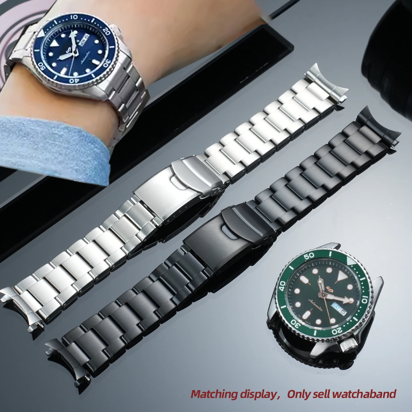 アップグレード品質リストバンド男性用セイコー-no5-skx007-009-srpd63k1-srpd51k1-メタル時計バンド-22-ミリメートルカーブエンドステンレス鋼ストラップ