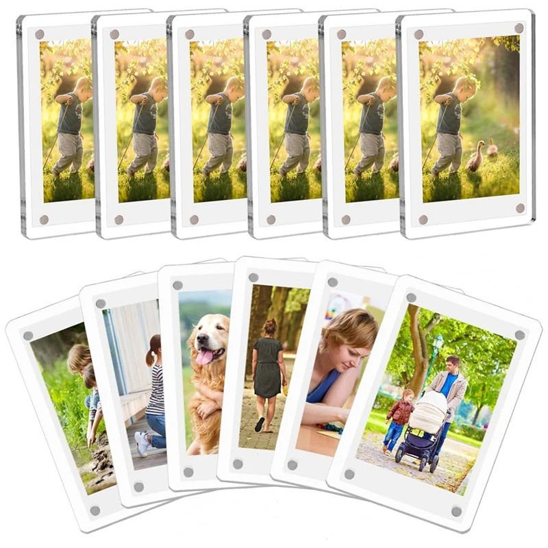 

12 Pcs Acrylic Refrigerator Magnet Picture Frame Picture Holder Clear Photo Display Film Photos,2.36 X 3.54 Inches Easy Install