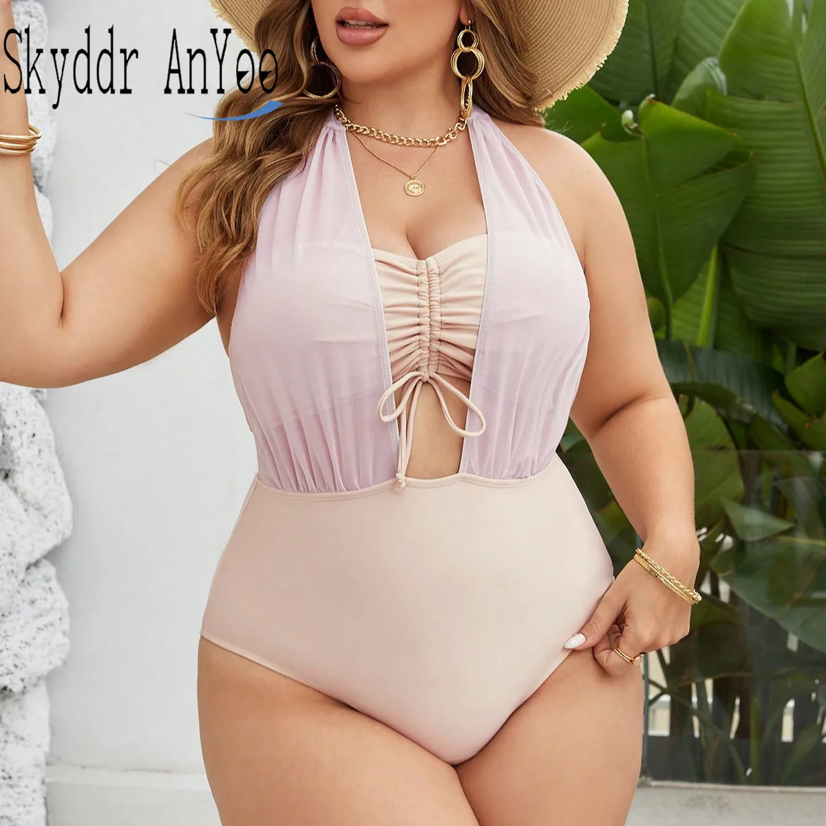 

Цельный купальник больших размеров для женщин, 2025 г., пухлые женские купальники с эффектом пуш-ап, купальный костюм с контролем живота