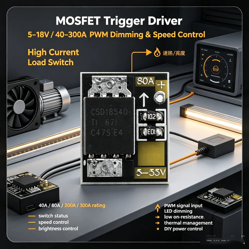 40a 80a 160a 200a 300a High Current Mos Trigger Switch Driver Module Field Effect Transistor Pwm Electronic Switch Control Board