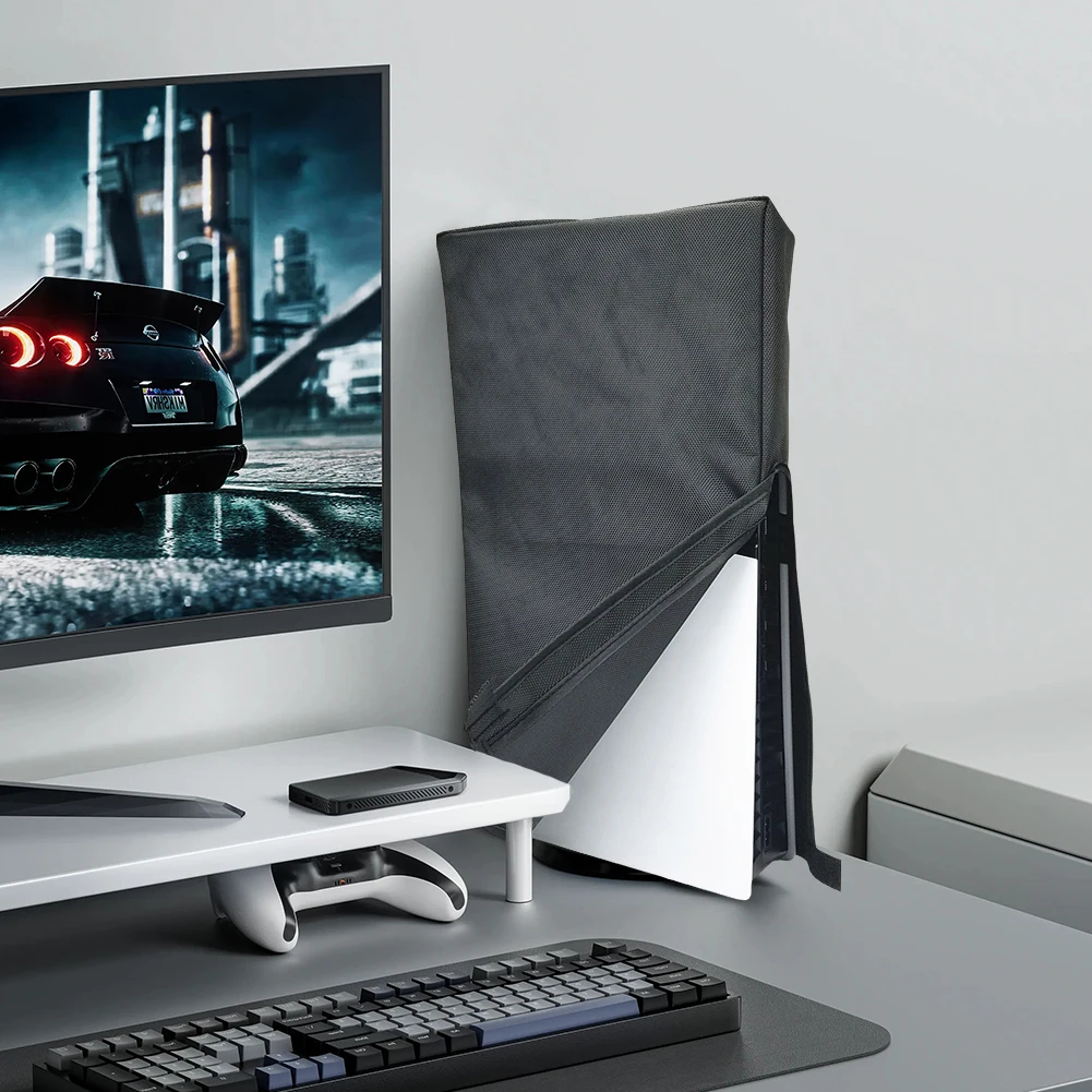 غطاء غبار عمودي لوحدة التحكم PS5 Pro 2024 الرقمية/القرص حامي الغبار المضادة للخدش الغبار الحرس 1680D أكسفورد القماش الغبار كم