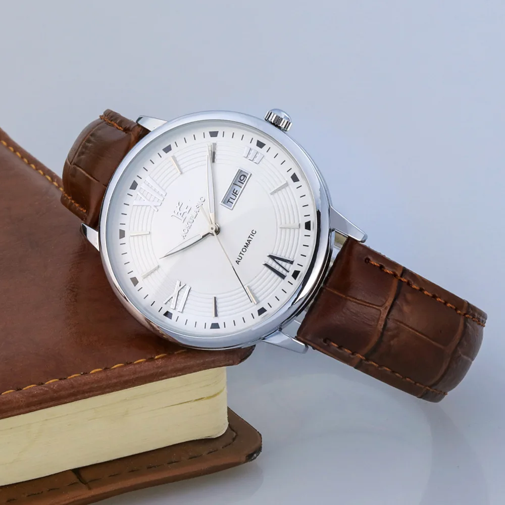 ساعة AOKULASIC للرجال ميكانيكية أوتوماتيكية رفيعة للغاية ذاتية اللف مقاومة للماء ومضيئة وبسيطة للأعمال #5