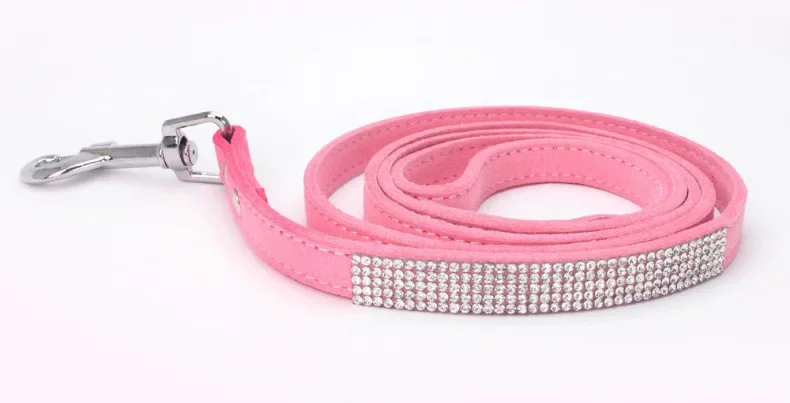 Suede Fiber Crystal Dog Collar Leashes Soft Glitter Rhinestone Dog Leashes with Zinc Alloy Buckle for Small Dogs Cats 120*1.5cm