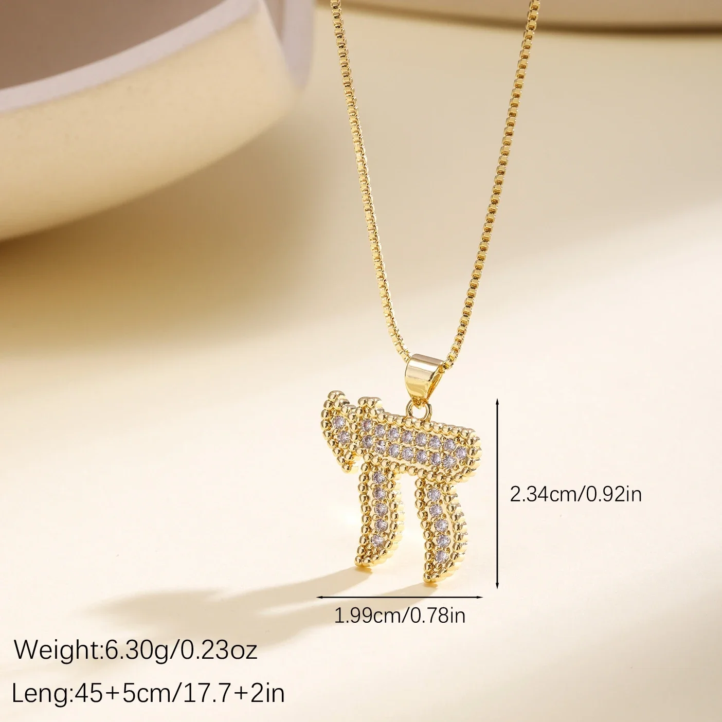 Nidin New Trendy Jewish Hebrew Letter Chain Pendant Necklace For Women Copper Cubic Zirconia Religious Style Link Jewelry Gift