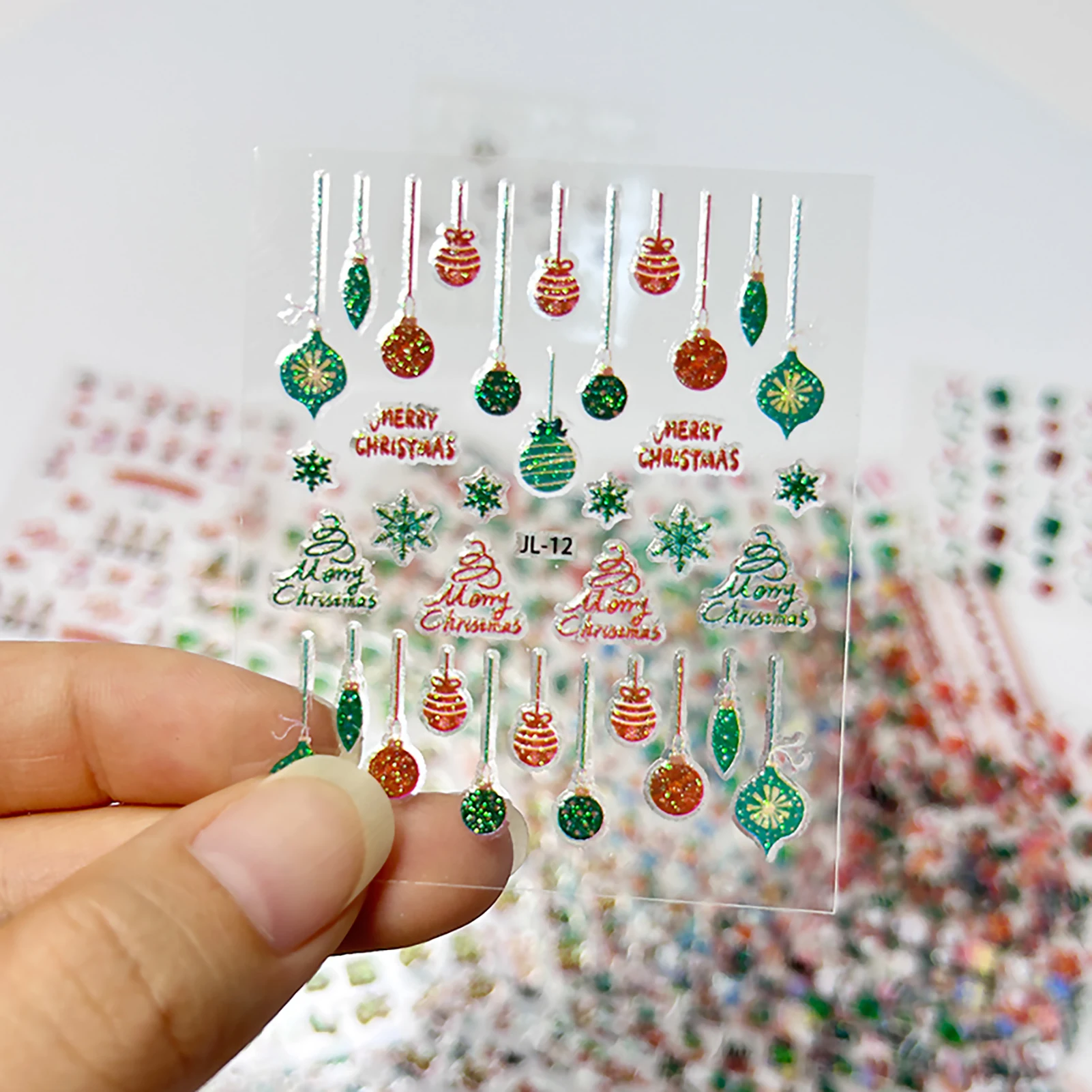 

3D Christmas Nail Stickers Glitter Snowflake Reindeer Nail Art Decals 30 Mixed Designs Apply Festive Party Manicure DIY Gift