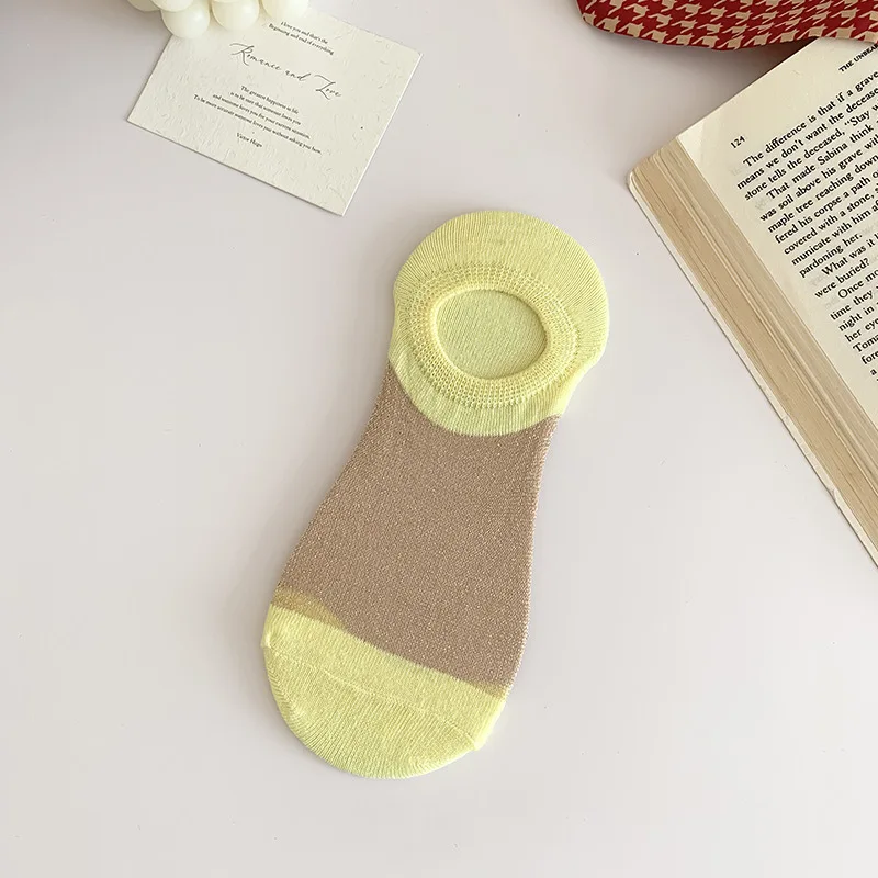 5 أزواج من الجوارب القصيرة الصيفية العشوائية الجديدة، فم ضحل للنساء، لا تسقط، كعب منخفض للنساء، حرير ثلجي رفيع للغاية غير مرئي