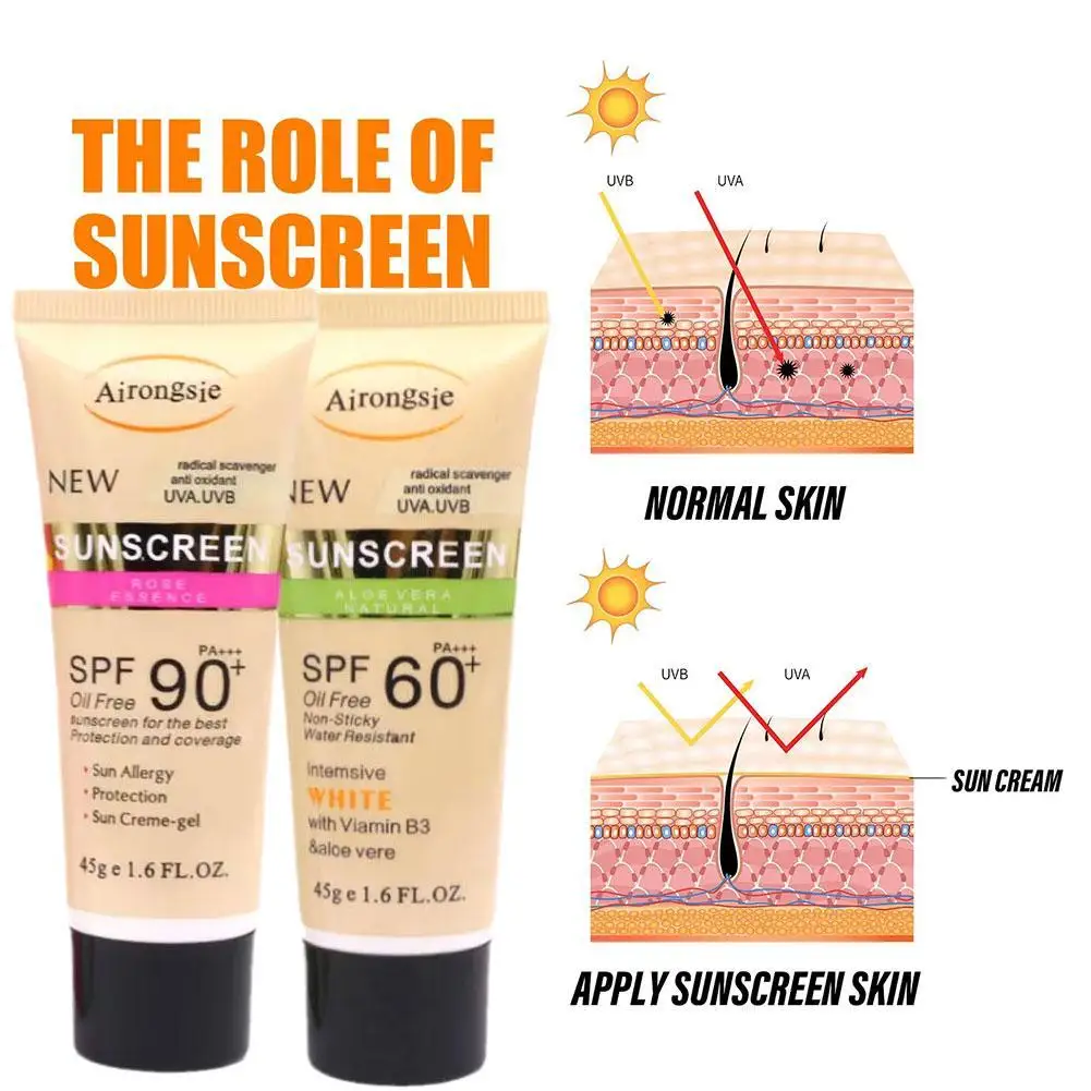 Loción hidratante con protección solar para cara y cuerpo, loción refrescante sin aceite, fps 90/60 +, 45g, no pegajosa con vitaminas