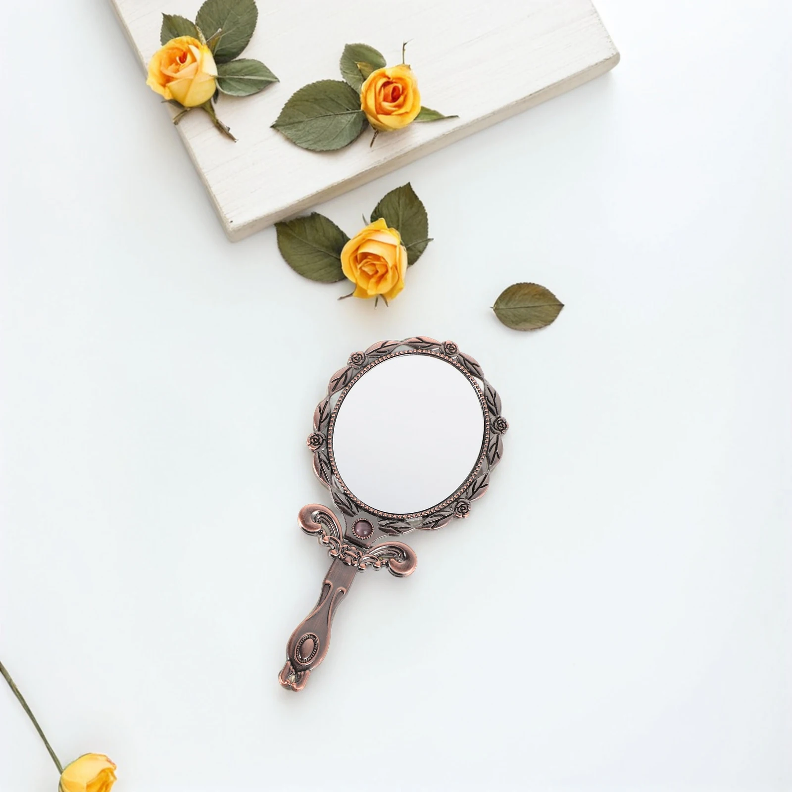 

Vintage Hand Folding Metal Compact Mirror For Travel Makeup Portable Handheld Vanity Retro Style Handheld Mirror