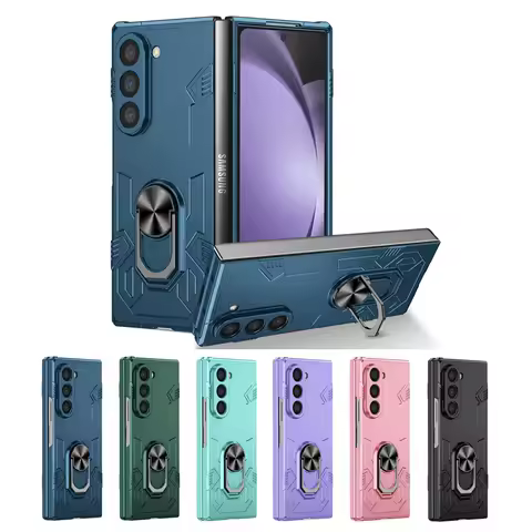 Foldable Matte PC Case For Samsung Galaxy Z Fold 6 5 Z Fold 4 3 2 5G Phone Case With Finger Ring With Stand Mecha Armors Bracket
